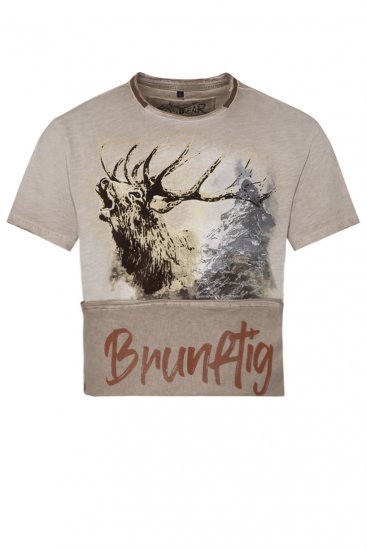 Hangowear T-Shirt mit Druck röhrender Hirsch und Alpenmotiv BRUNFTIG